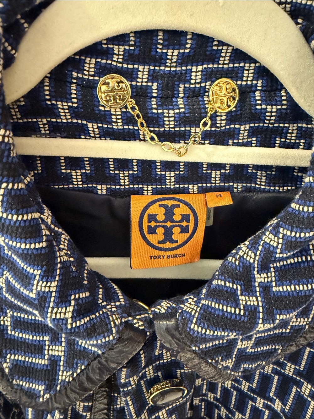 Tory Burch Navy T Patterned Belted Trench Coat - Picture 6 of 7